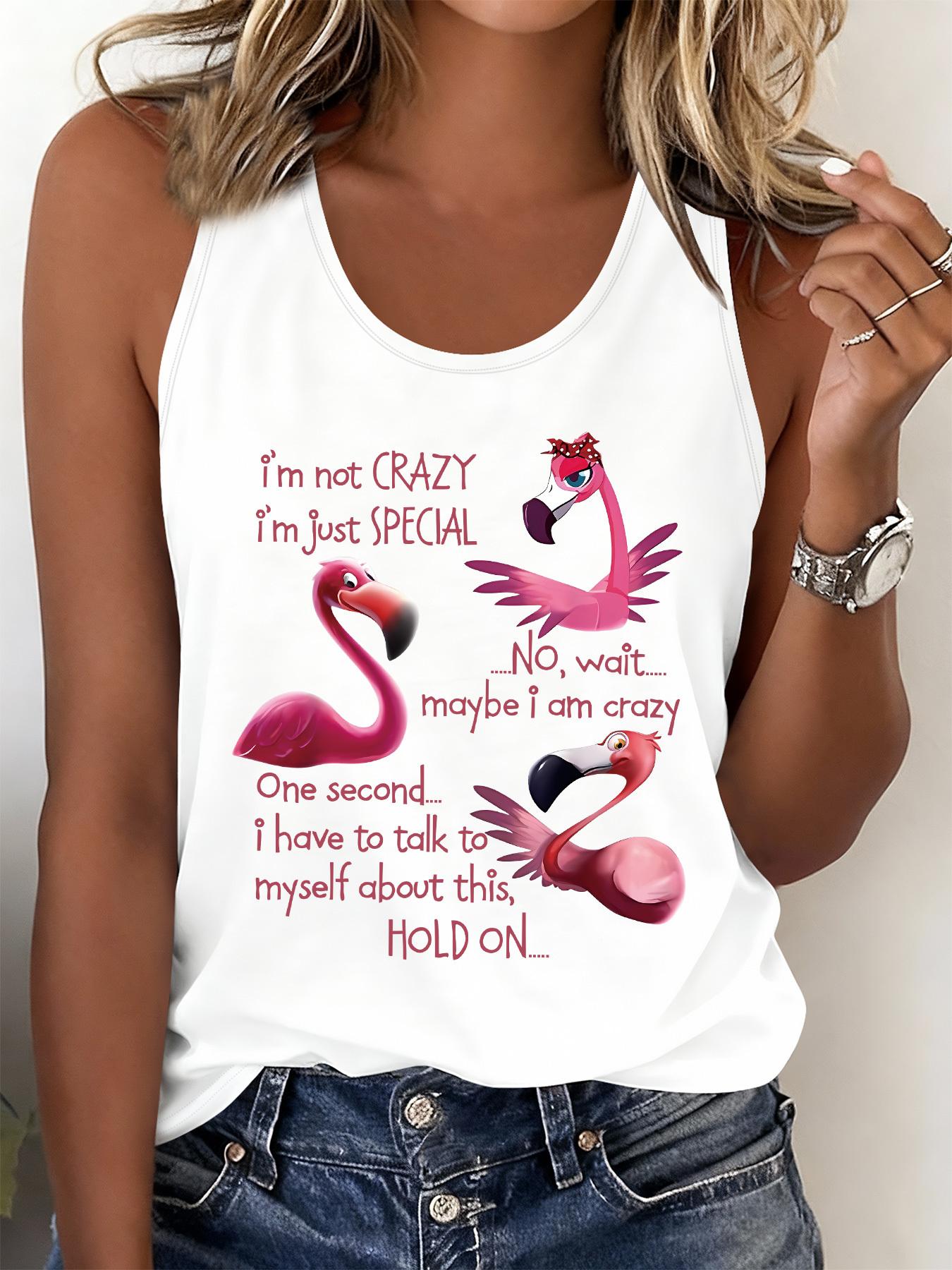 Cool Spring And Summer Women'S Tank Top with a Fun Flamingo Print, Featuring a Unique English Slogan for a Casual Look Cool Spring And Summer Women'S Tank Top with a Fun Flamingo Print, Featuring a Unique English Slogan for a Casual Look