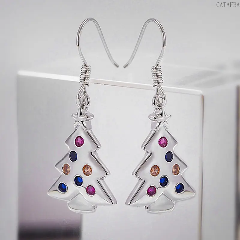 Shiny Metal Wax-set Christmas Tree Dangle Earrings