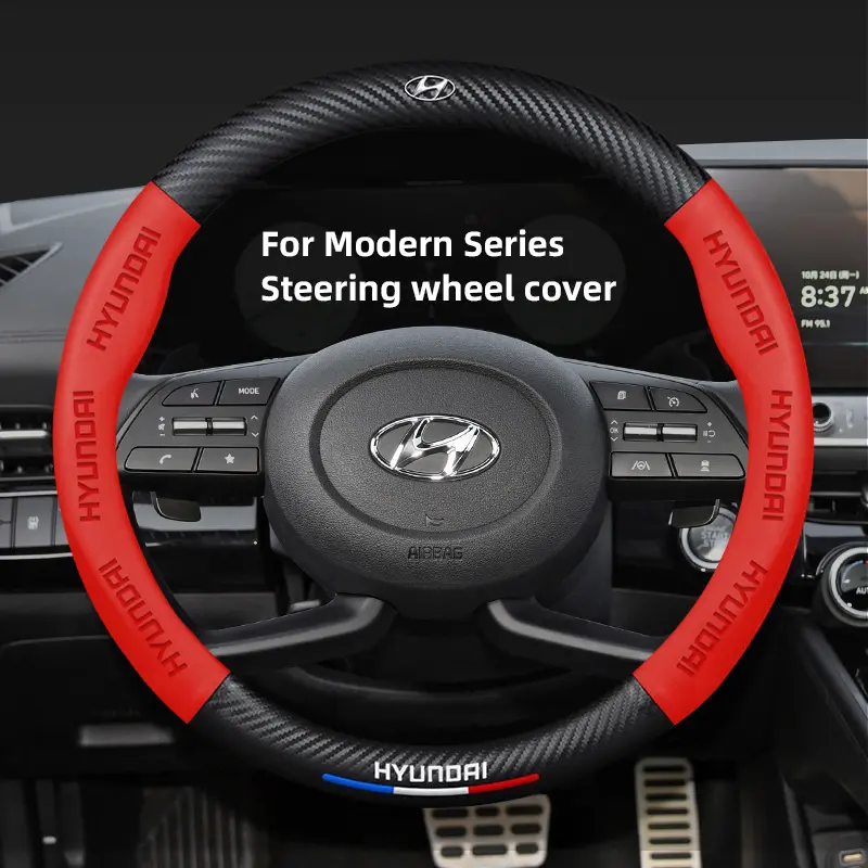 38cm Car Carbon Fiber Steering Wheel Cover For Hyundai IONIQ Sonata Elantra Grandeur i20 i10 SantaFe i30 Palisade Bayon HB20 KONA Tucson Stargazer Staria Exter Inster Creta NEXO Casper iMax Veloster Venue Accent Aslan Equus i40 ix20 Avante