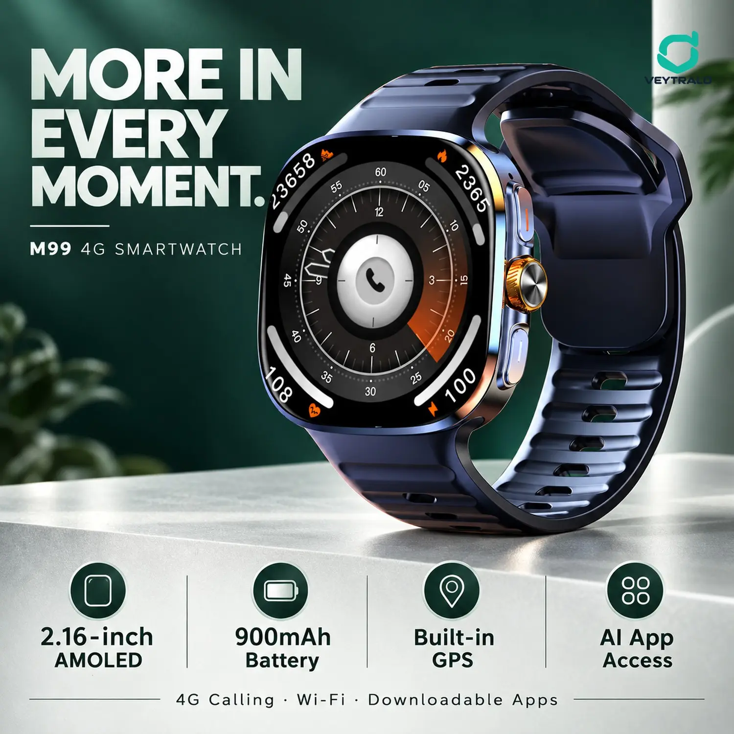 New Upgrade 4G Smartwatch, Amoled Screen, 900mah Battery, Rotating Camera, GPS, WiFi, Google APP Support, iOS Compatible
