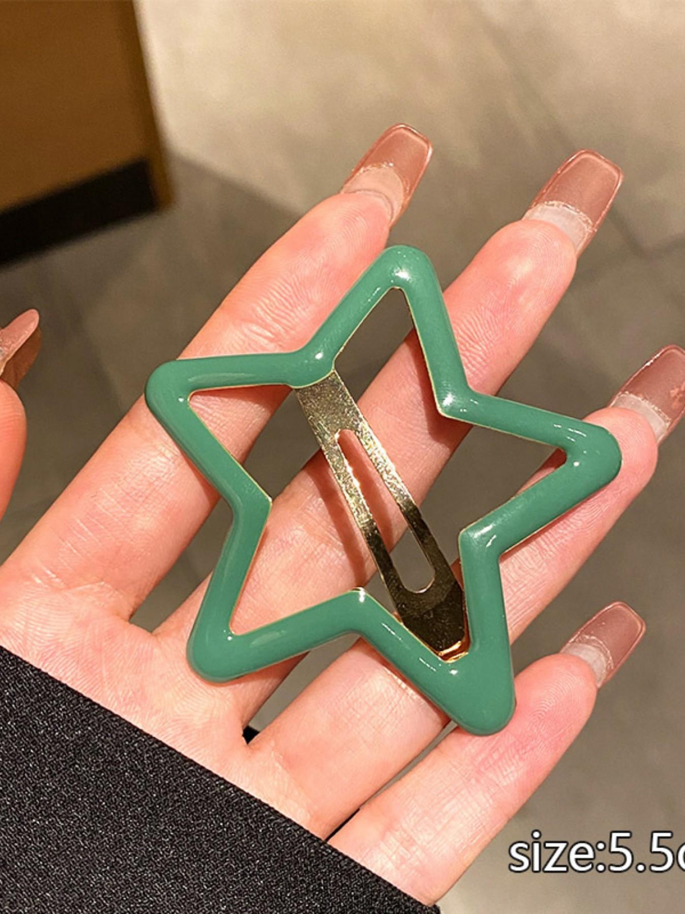 5 Pcs Set Random Color Metal Star Hair Clips, Cute Fashion Accessory for All Seasons, Stylish Side Bangs Decorative Headwear