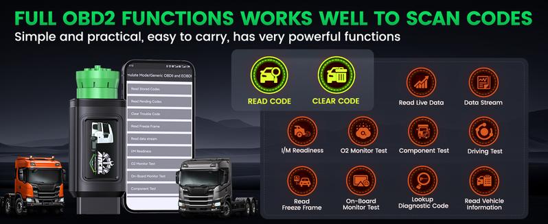 ANCEL HD200 Bluetooth Heavy Duty Truck Scanner, Speed Limit Reset Tool for Cummins & Caterpillar Engines Diesel Diagnostic Tool, All System 2 In 1 HDOBD & OBD2 Truck & Car Code Reader, Lifetime Free Updates, Auto Automotive Vehicle Repair  Tool