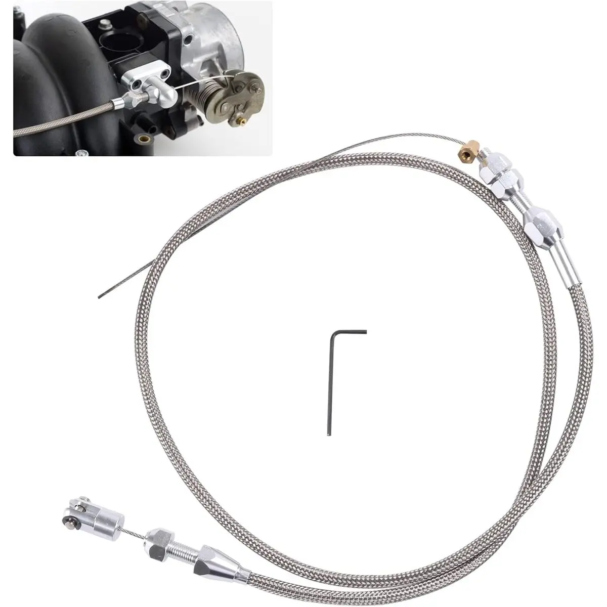 36" Stainless Steel Braided Throttle Cable Kit, Compatible with 97-07 Chevy LS1 4.8L 5.3L 5.7L 6.0L, Accelerator Cable Repair, Auto Replacement Part, for Home Use