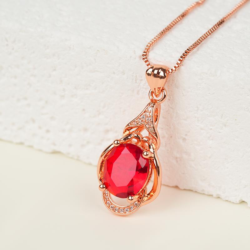 Pigeon Blood Red Teardrop Gemstone Necklace | Gold-Plated Elegant Pendant for Women