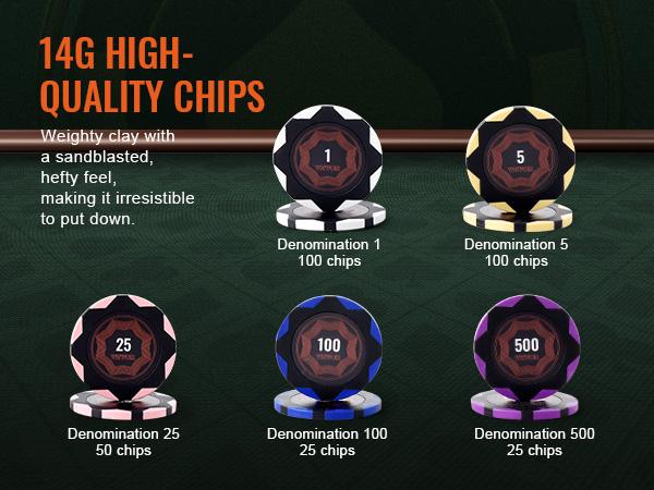 VEVOR Poker Chip Set, 300-Piece Poker Set, Complete Poker Playing Game Set with Carrying Case, Heavyweight 14 Gram Casino Clay Chips, Cards, Buttons and Dices, for Texas Hold'em, Blackjack, Gambling