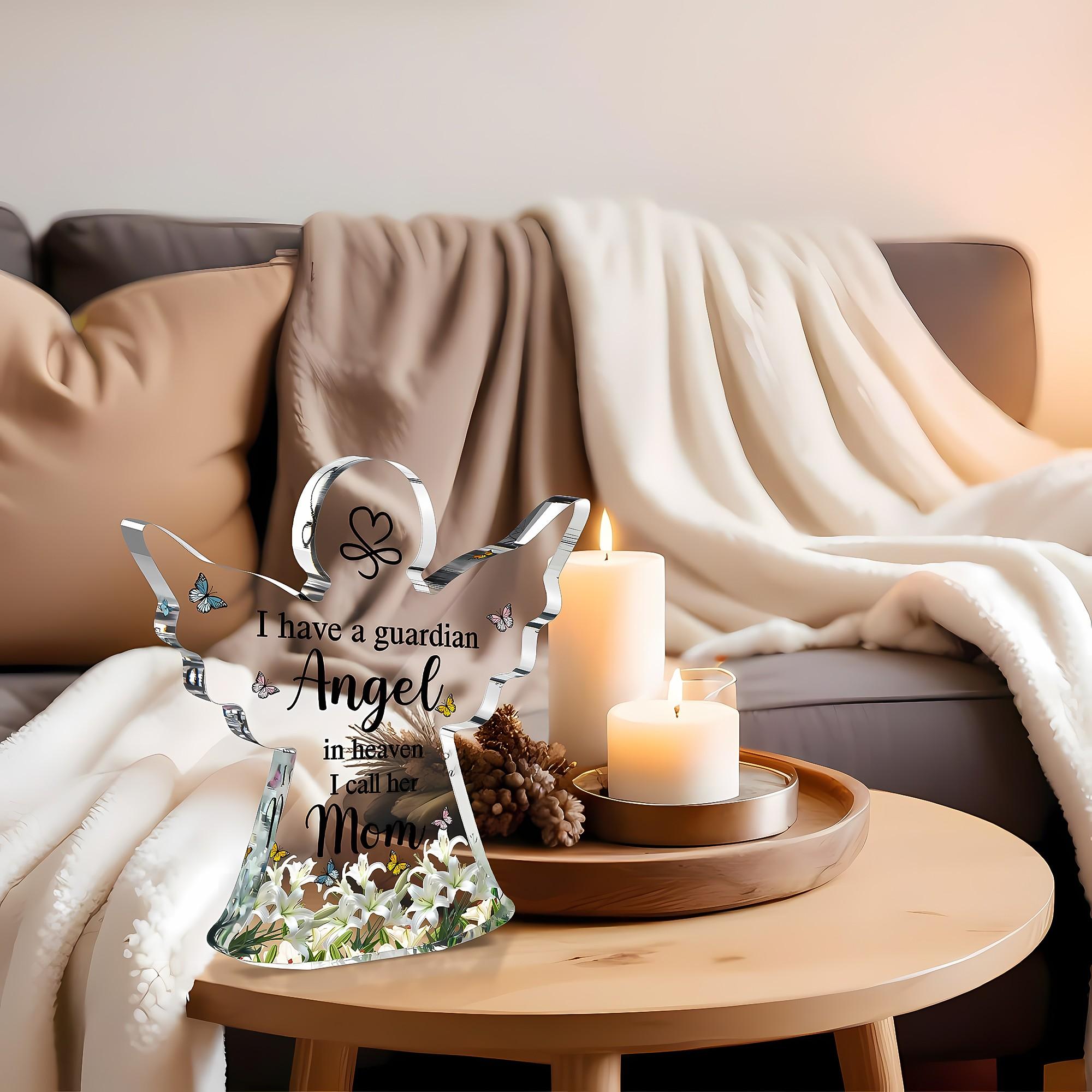 Sympathy Acrylic Angel Plaque Gift, Memorial Guardian Angel Mom Decor Sign, Bereavement Inspirational Mini Room Home Decor, Mothers Day Birthday