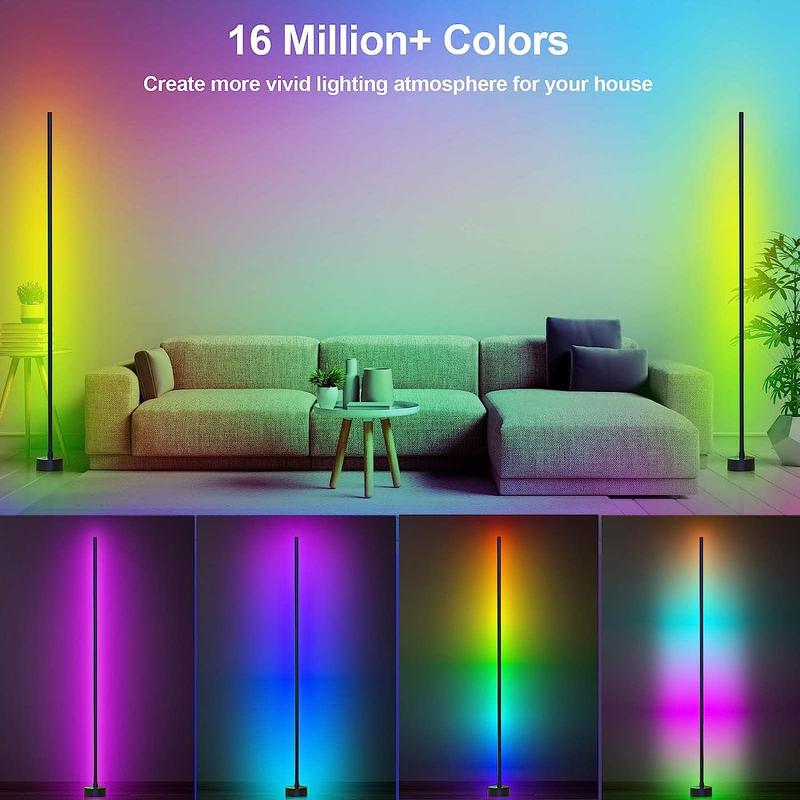 BORNERWHITE Floor Lamp, LED Corner Lamp Works with Alexa, Smart Modern Floor Lamp with Music Sync and 16 Million DIY Colors, Color Changing Standing Floor Lamp for Bedroom Living Room