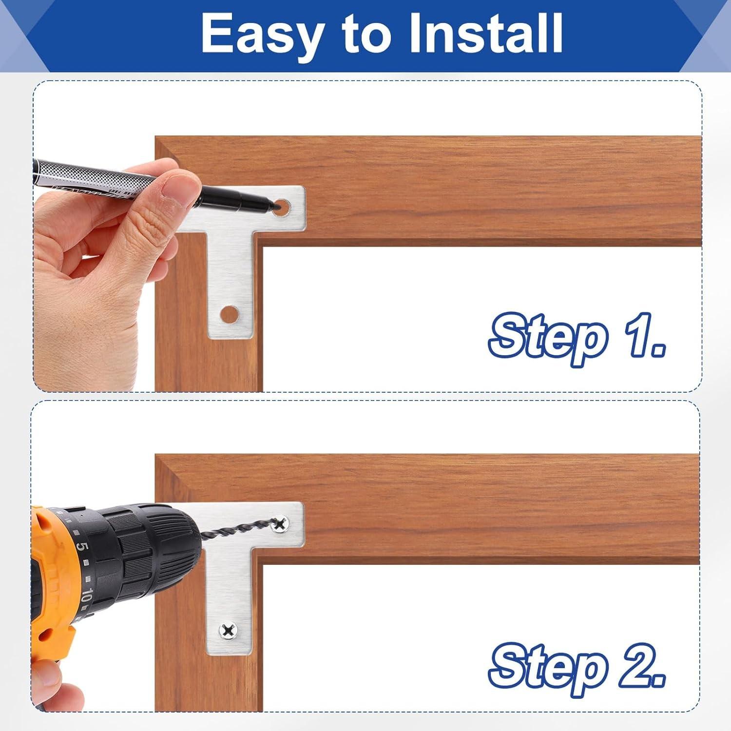 T Shape Flat Mending Plates 40mm x 40mm (1.57" x 1.57") T Corner Braces T Bracket Connector Fixing Repair Plates for Wood Furniture, Cabinet, Windows, Black