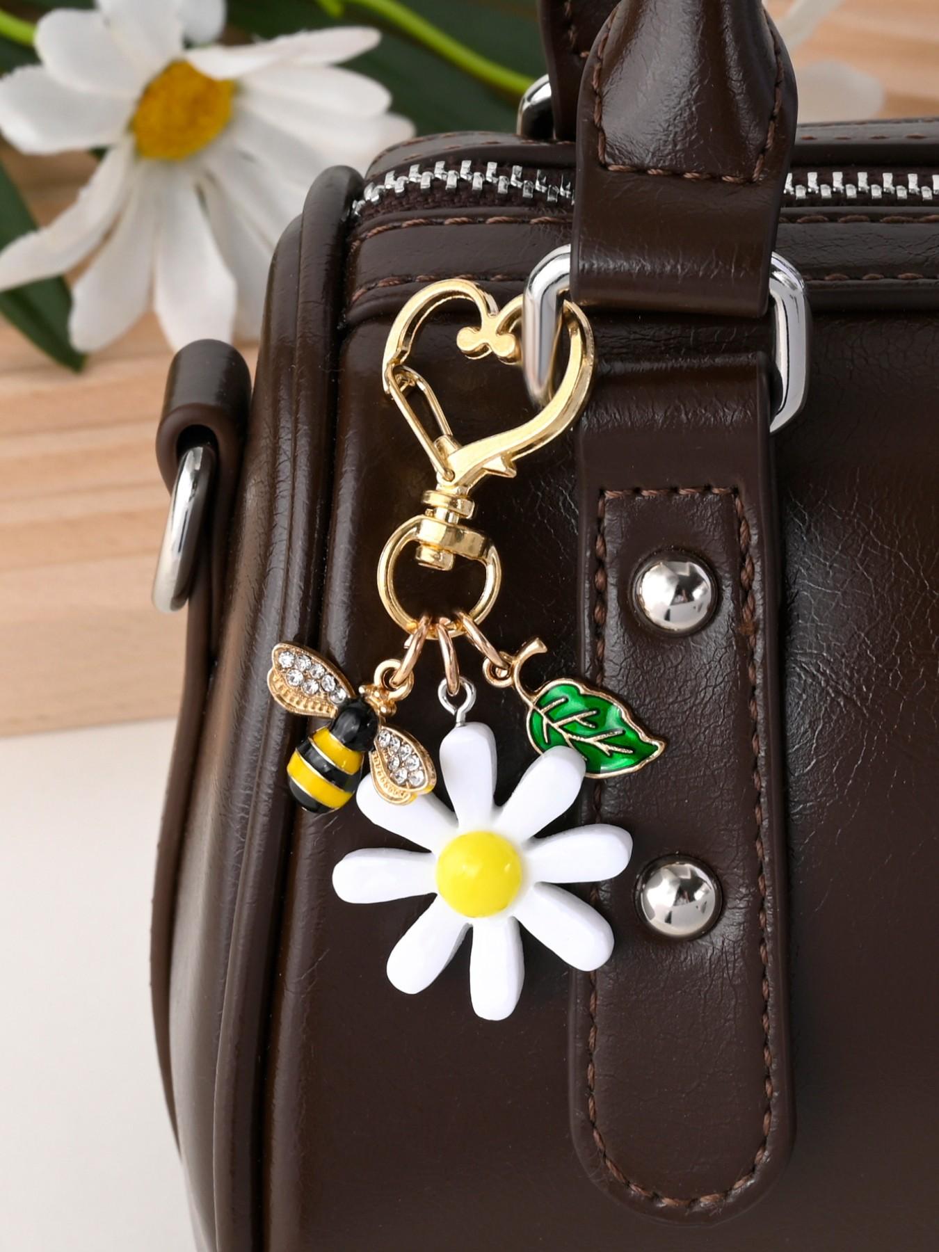 New Cute Natural Stone Bee Daisy Keychain, Perfect for Bags, Earphone Cases, Phone Covers, Car Decor, Holiday, Birthday Gifts