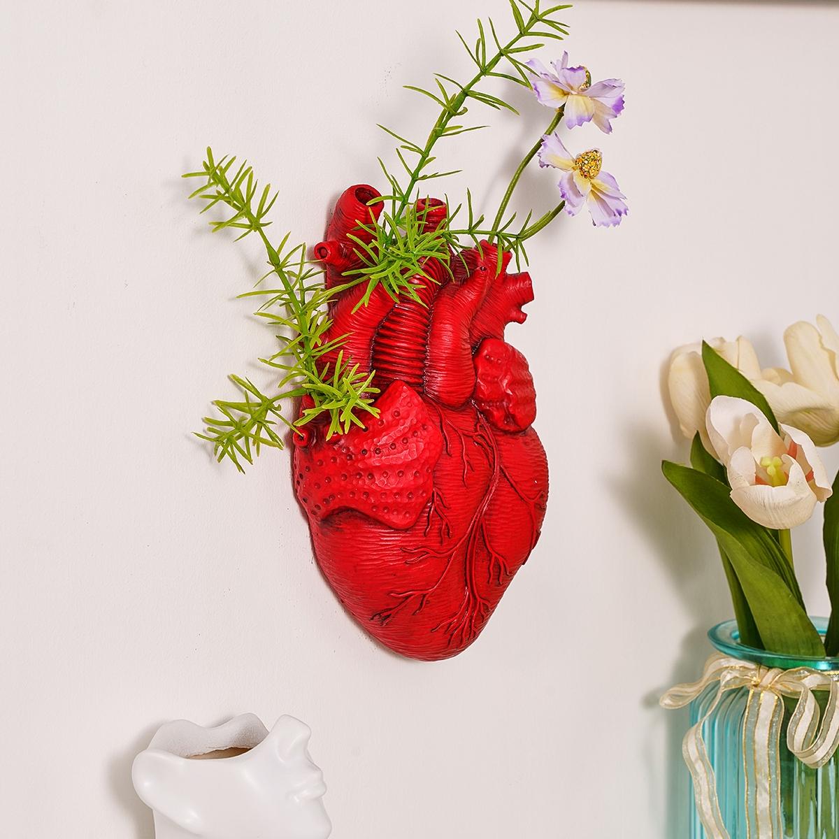 European Resin Heart-Shaped Hydroponic Hanging Decorative Vase, Modern Wall Decoration, Multi-Color Options, Home & Garden Decor