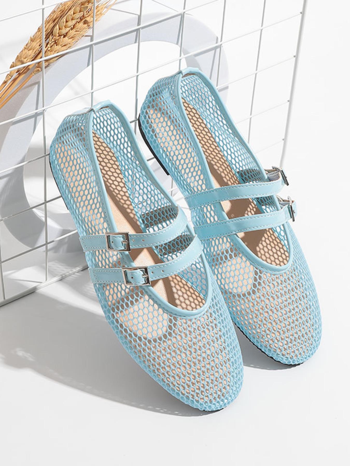 Women's Casual Hollow Out Mesh Sandals, Summer New One Strap Round Toe Flat Heel Mary Jane Shoes, Comfortable Breathable Footwear