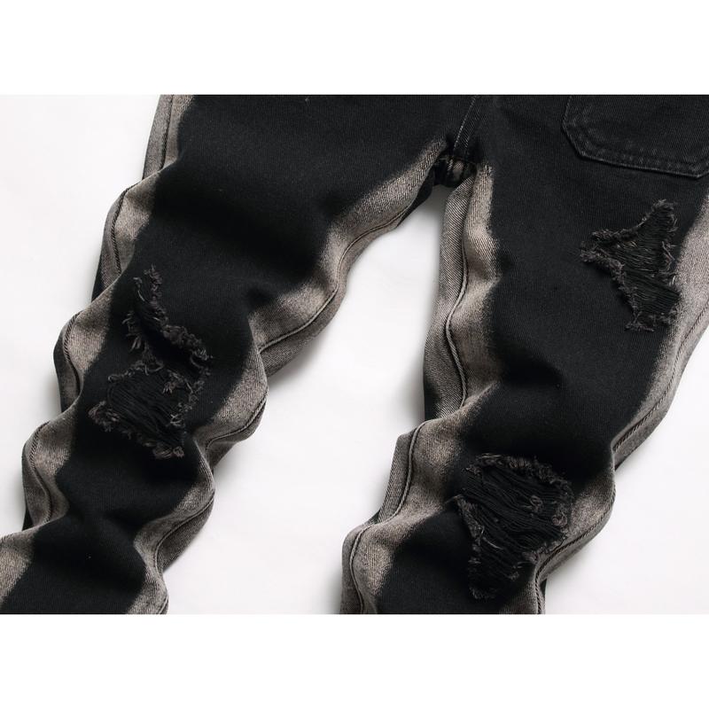 Boy's Embroidered Skinny Jeans Slim Fit Ripped Destroyed Distressed Fashion Denim Pants Black Jeans