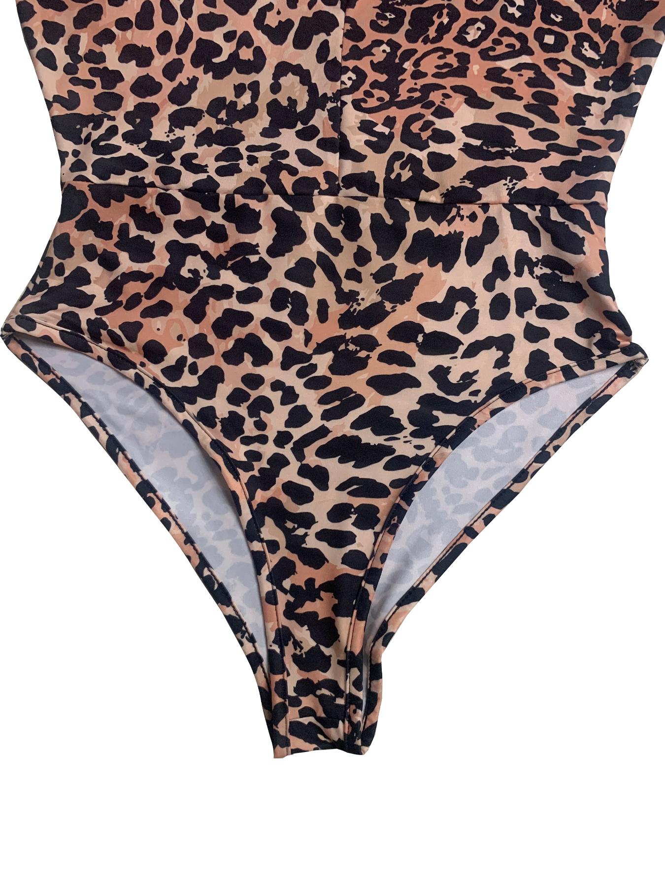 Women's Leopard Print Zipper Thumb Hole Design One-piece Bodysuit, Fashion Casual Long Sleeve Bodysuit for Daily Outdoor Wear, Women Clothes for Spring & Fall, Womenswear