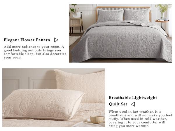 Whale Flotilla Soft Queen Quilt Bedding Set for All Seasons, Vintage Damask Ultrasonic Full Size Quilts Set, Lightweight Reversible Bedspread, Coverlet, Bed Cover with 2 Pillow Shams, soft microfiber home bedroom