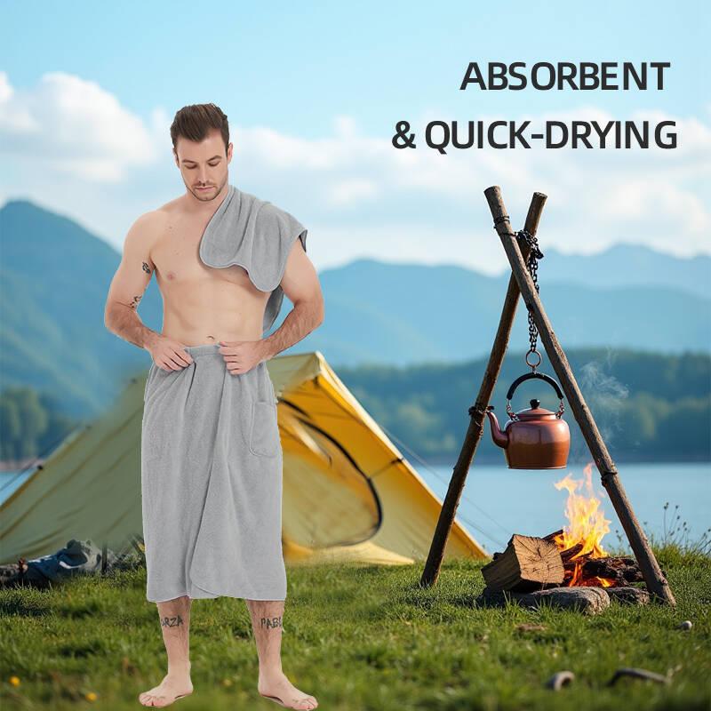 Men's Adjustable Pocket Design Bathrobe, 2 Counts Quick Drying Absorbent Bathrobe, Bathing Accessories for Home Bathroom Hotel