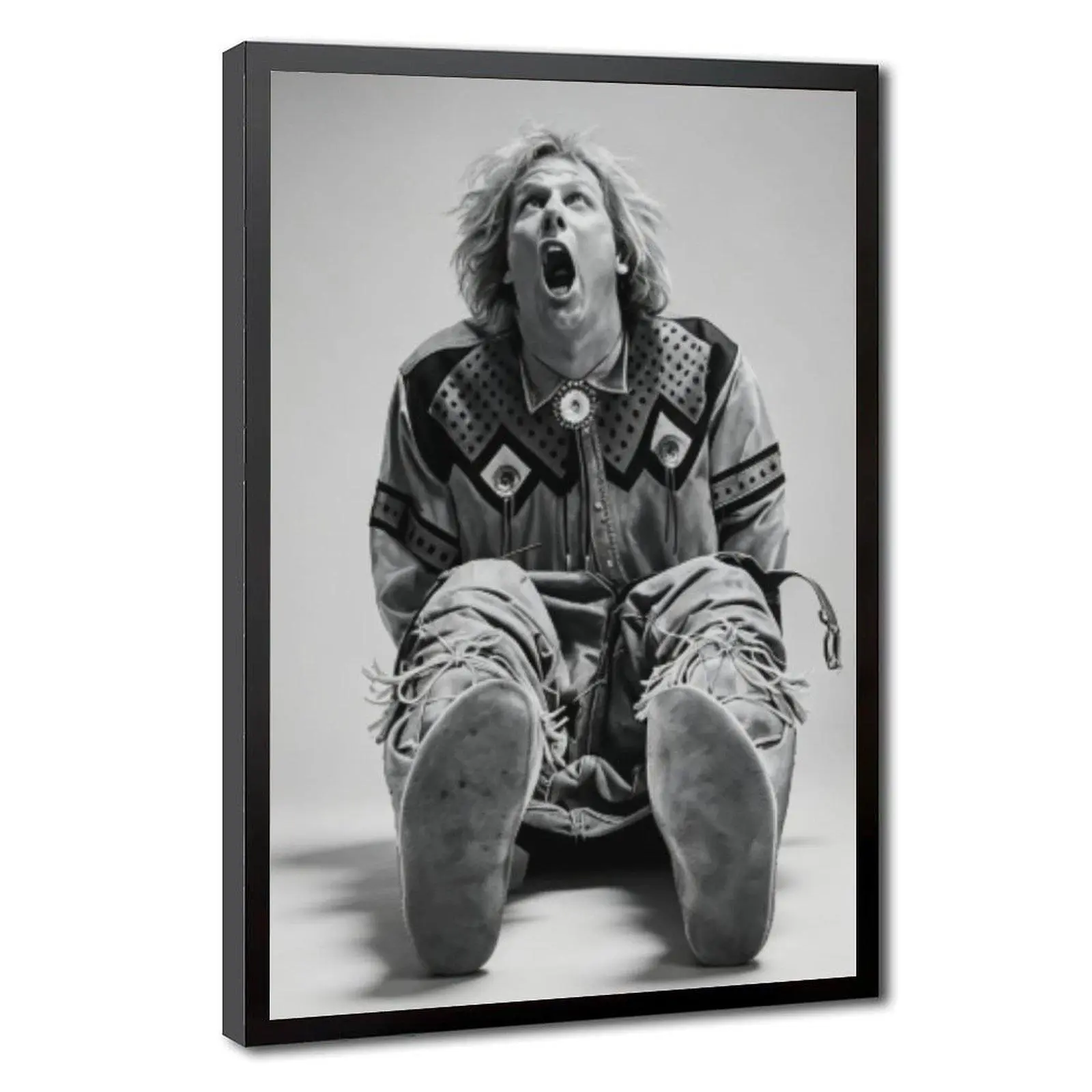 Black And White Vintage Western Style Man Screaming Portrait Canvas Wall Art Retro Cowboy Outfit Fringe Boots Moody Emotional Shot Monochrome Photograph Print Living Room Bedroom Decor