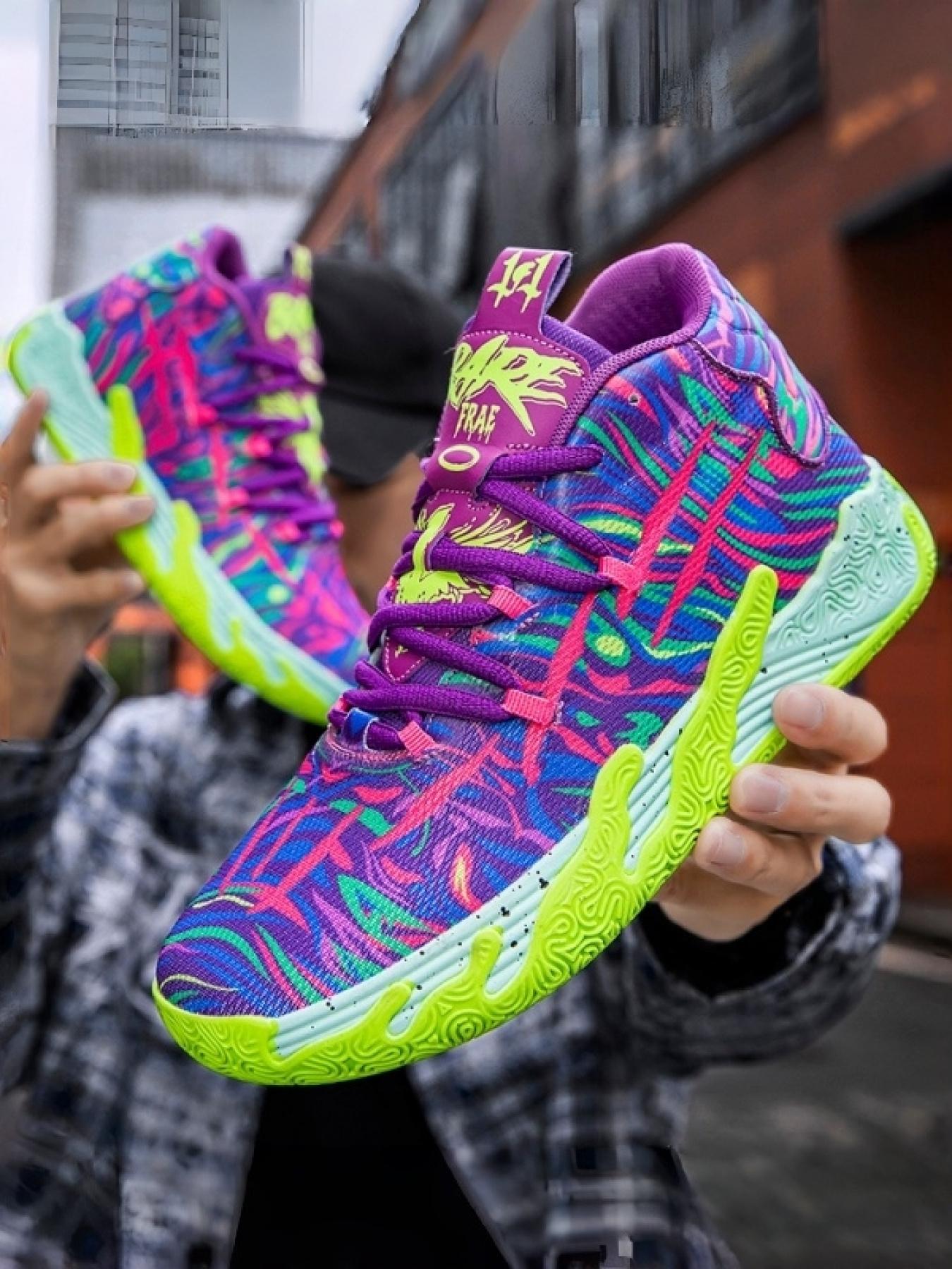 1 Pair Multicolor Trendy Basketball Shoes Breathable Mesh Upper Non-Slip Rubber Sole Comfortable Fashion Sneakers for Outdoor Sports & Streetwear Styling