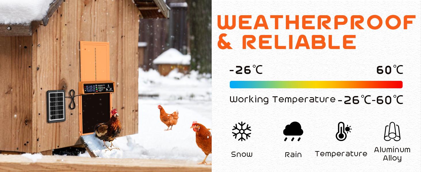 With Timer & Light Sensor Solar Powered Automatic Chicken Door, Anti-Pinch, Durable Aluminum, Charge with Solar Panel & USB - Orange coop