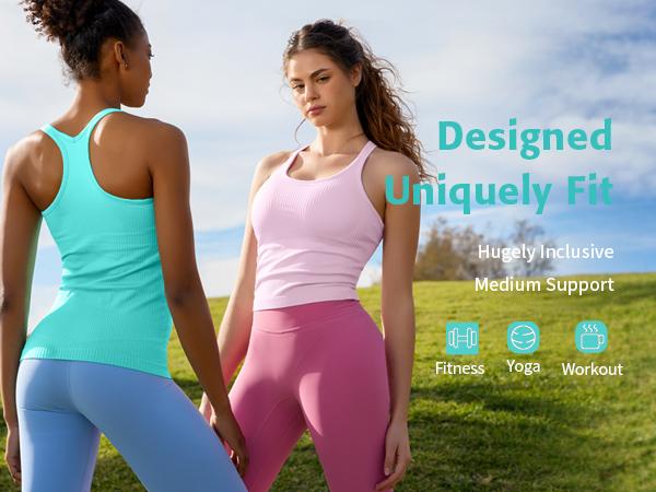 Attraco Ribbed Workout Tank Tops with Built in Bra for Women Tight Racerback Scoop Neck Athletic Top