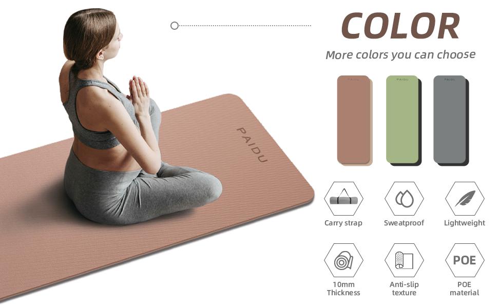PAIDU antislip anti-scheur extra dikke POE yogamat - 183x61x10cm, voor alle leeftijden, met draagriem - yoga, pilates en fitness (bruin abrikoos PAIDU antislip anti-scheur extra dikke POE yogamat - 183x61x10cm, voor alle leeftijden, met draagriem - yoga, pilates en fitness (bruin abrikoos