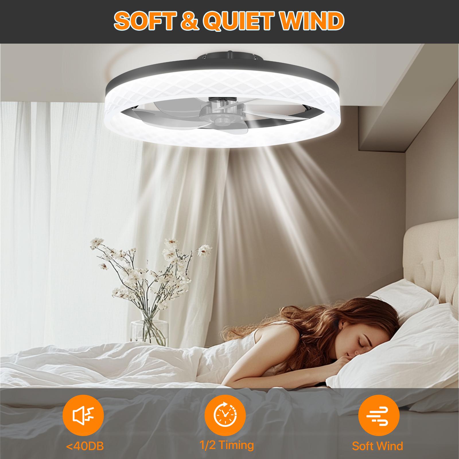 HYPERLITE Ceiling Fans with Lights - 19.7 Inch Flush Mount Ceiling Fan with Remote, 6 Wind Speeds, Reversible DC Motor, Dimmable LED Light with 3 CCT, Modern Ceiling Fan for Bedroom, Kitchen, Black，White，Adjustable Rgb Lighting，Jumpstart newyear