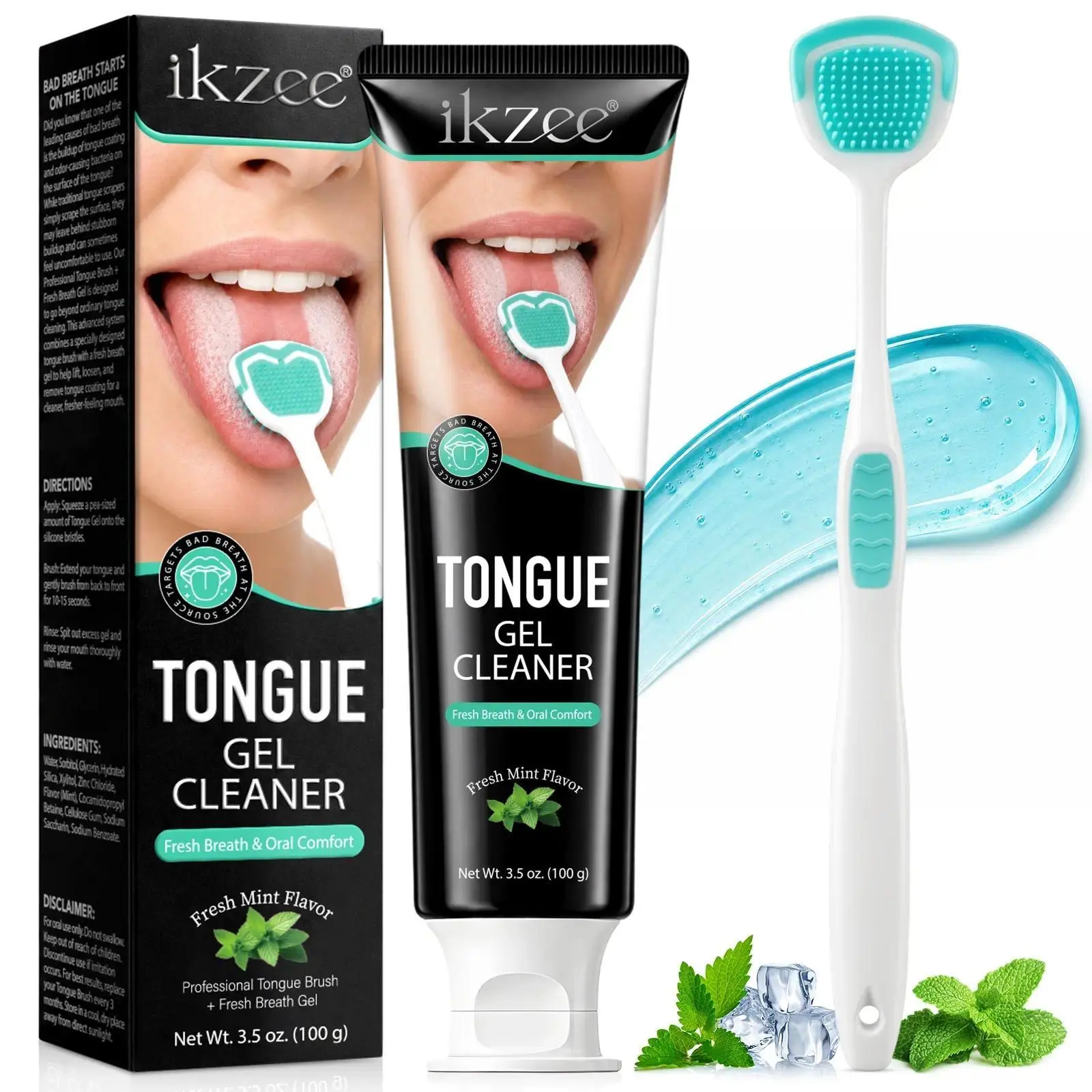 Tongue Gel Cleaner Kit, Mint Tongue Cleaning Gel with Tongue Scraper Brush for Daily Oral Self‑Care & Fresh Breath
