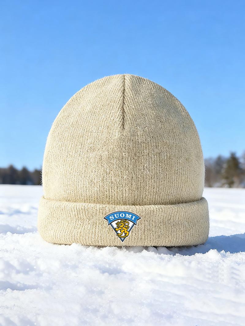 Winter Warm Knit Beanie Hat with Finnish Lion Emblem Print for Outdoor Sports Activities and Casual Wear Designed for Adults Winter Season Cold Weather Protection for Holiday Gifts Christmas and New Year Celebrations Winter Accessories