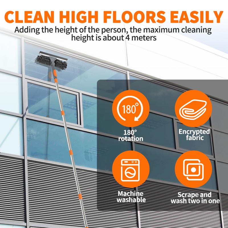 FECOOR Professional Window Squeegee Cleaner, 2 in 1 Shower Squeegee with Extension Pole, 71in Telescopic Window Washing Equipment with Rotation Head, Glass Cleaning Tools for Indoor/Outdoor High Window