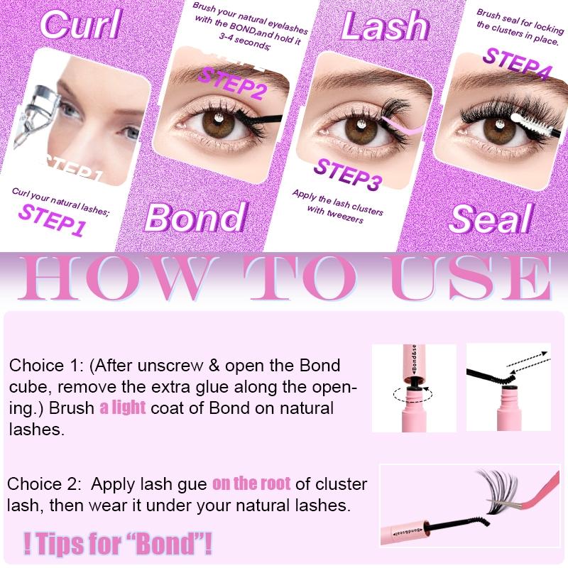 Natural Look Eyelash Extensions Set, Summer Gifts, 1 Set False Eyelashes Extensions Set with Accessories, Professional Makeup Accessories for Women, DIY Cluster Lashes, DIY Lash Kit, High Quality Eyelashes, Hybrid Lash Set, Individual False Eyelashes