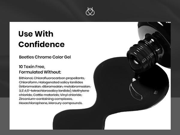 Beetles All-In-One Chrome Nail Powder Kit, Silver Holographic Chrome Nail Powder with 7.5ML Black Color Gel Nail Polish, Base & Top Coat, Peel-Off Latex Tape & Silicone Nail Brush, Chrome Nail Set for DIY Nail Art, Perfect Gift for Women