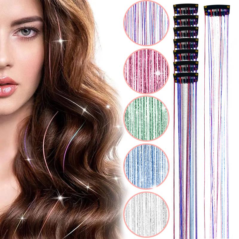 Sunny Hair Tinsel，6pcs Clip in Hair Tinsel 20inch with Clips,Fairy Hair Saprkle Strands