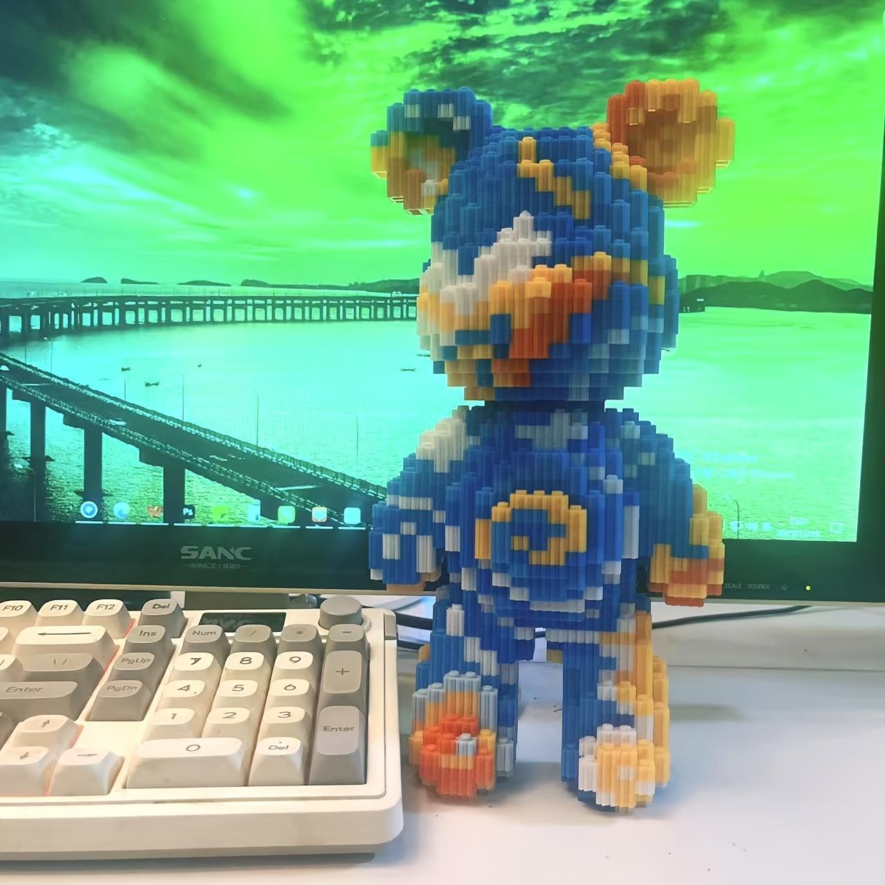 Starry Night Bear 3D Puzzle Building Blocks Decoration, Bookshelf Home Office Cabinet Decor, Party Living Room TV Stand Display Gift