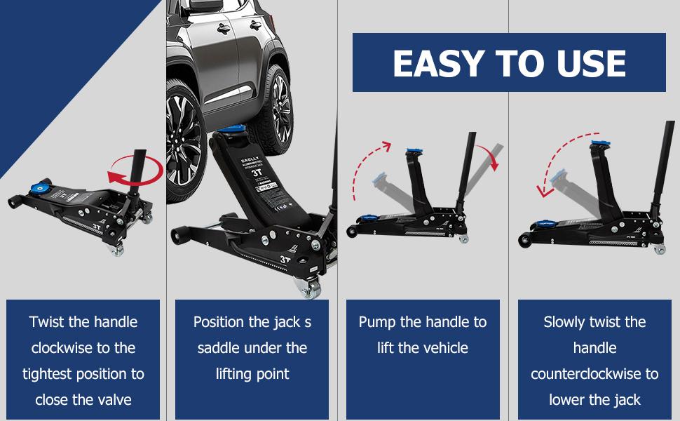 3 Ton Floor Jack for SUV & Low Profile Cars - Aluminum/Steel Dual Piston Quick Lift Pump - 2.95" to 27.5" Lifting Range - Fits Sports Cars, Coupes, Trucks, ATVs - Safety Release Valve (Black)