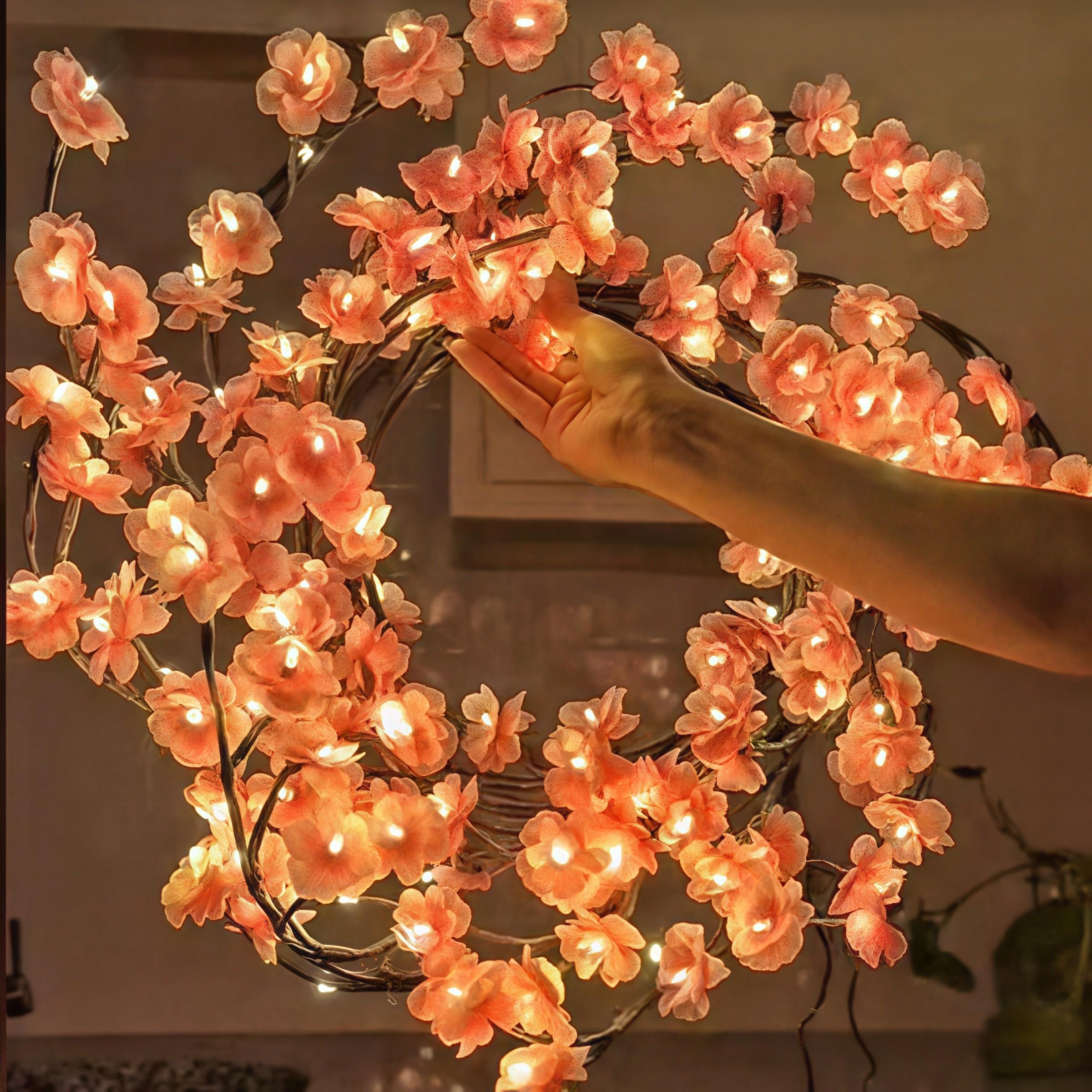 LED Sakura Vine String Lights, Glowing Cherry Branches, Bendable LED Tree Lights, 8 Flash Modes, USB Powered, Indoor Atmosphere Decor
