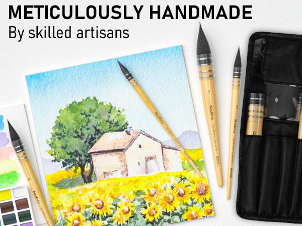 Nicpro Professional Watercolor Paint Brushes with Nylon Bag, 9 Pack Mop Paintbrush, Round Synthetic Squirrel Hair, Bulk Paint Brushes for Watercolor Painting, Gouache, Acrylic, Oil, Wood Color