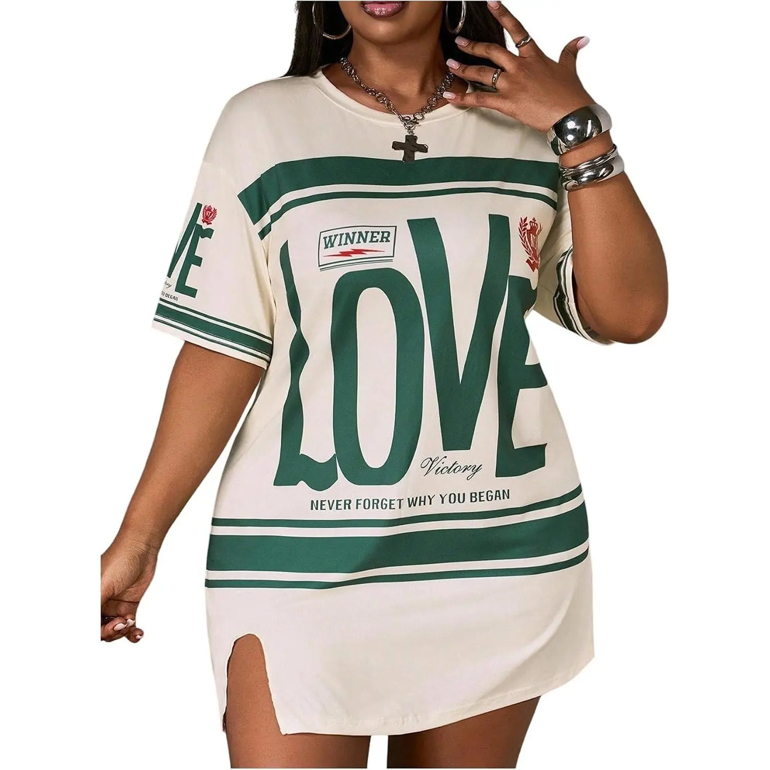 WDIRARA Women's Plus Size Camo Number Graphic T Shirt Dress Crew Neck Short Sleeve Split Short Dresses