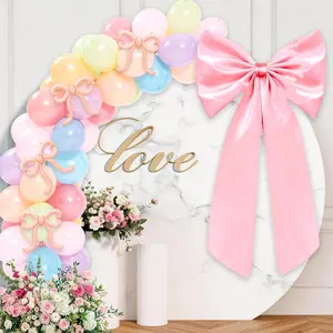 Party Decorations: Big Pink Bow(23.5 x 40in), 4Pcs Pink Bow Balloons(20 x 21in), 20Pcs 10in Pastel Rainbow Balloons, Birthday, Bridal, Baby, Bachelorette Wedding Backdrop Wall Coquette Room Decor