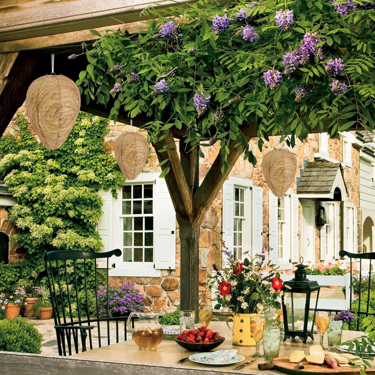 12 Pack Paper Wasp Nest Decoy, Hanging Wasp Nest, Stay Away From Wasps Hornets Jackets, Dark, Pest Control Solution