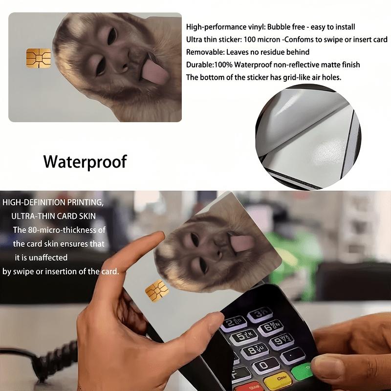 2 Cute and Funny Monkey Sticking Out Tongues Design Pattern Credit Card Skin Cover Waterproof Stickers, Ultra-thin, High-quality, Scratch-resistant. Suitable for Credit Cards, Bank Cards, Transit Cards. Removable Self-adhesive for Most Cards.