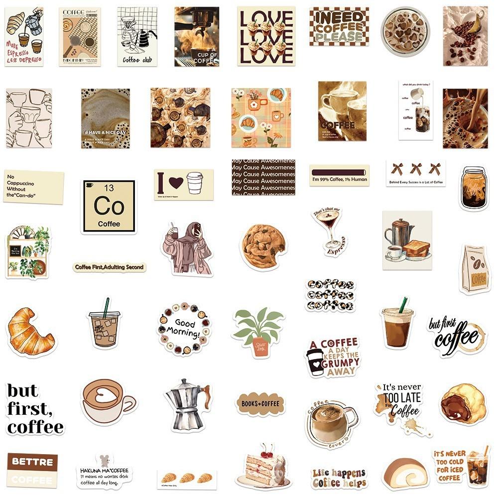 50pcs Summer Coffee Retro Stickers, Vintage Design for Coffee Cups & Notebooks, Relaxing Coffee Break Essentials, Summer Vibes, Hot Selling Coffee Lovers Accessories