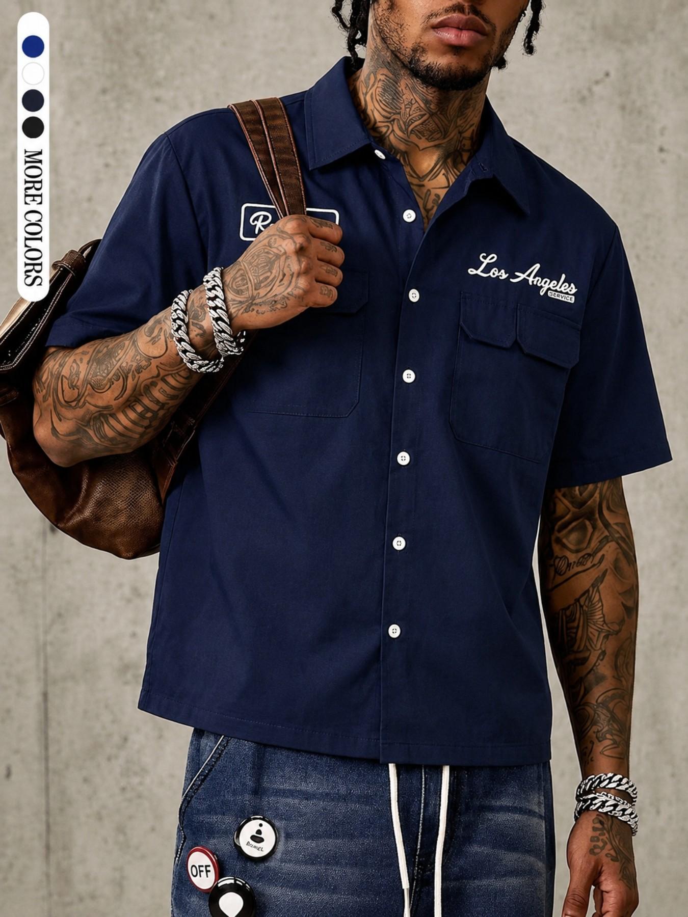 High Street Button Up Shirt, Button Down Front Boxy Short Sleeve Utility Pocket Shirt for Y2K Streetwear, City Walk, Travel, Weekend and Casual Daily Outfits