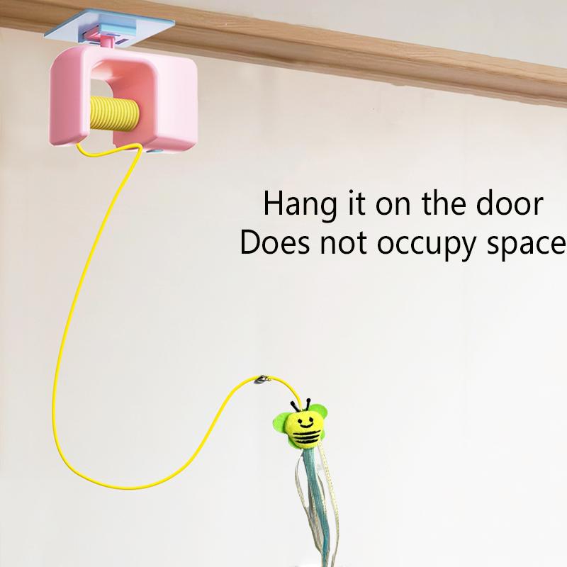 Interactive Hanging Cat Retractable String Toys for Indoor Kittens & Bored Adult Cats with 3 Flying Feathers Automatic Electric Teaser Rechargeable Blue Cat Toy