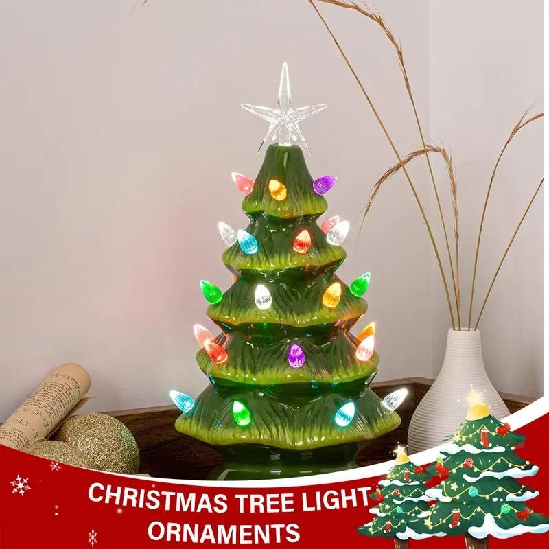 Christmas Nostalgic Ceramic Tree with LED Lights, 7.4 Inches Table Top Decor, Perfect for Home and Office, Festive Indoor Decoration