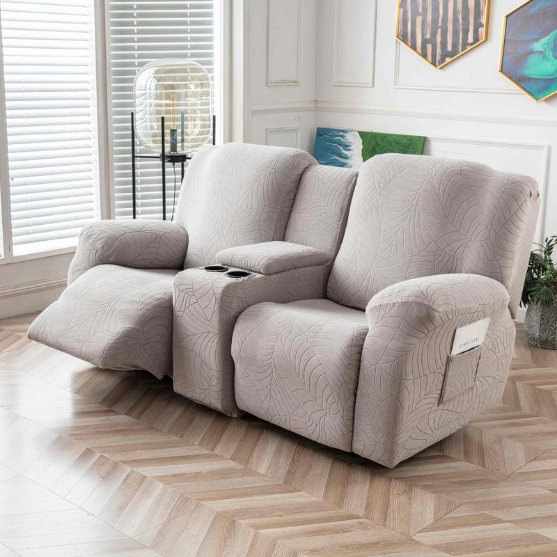 Recliner Loveseat Cover with Center Console, 2 Seater Leaf Jacquard Recliner Sofa Slipcover with Pockets ,Washable Furniture Protector #TikTokShopBlackFriday