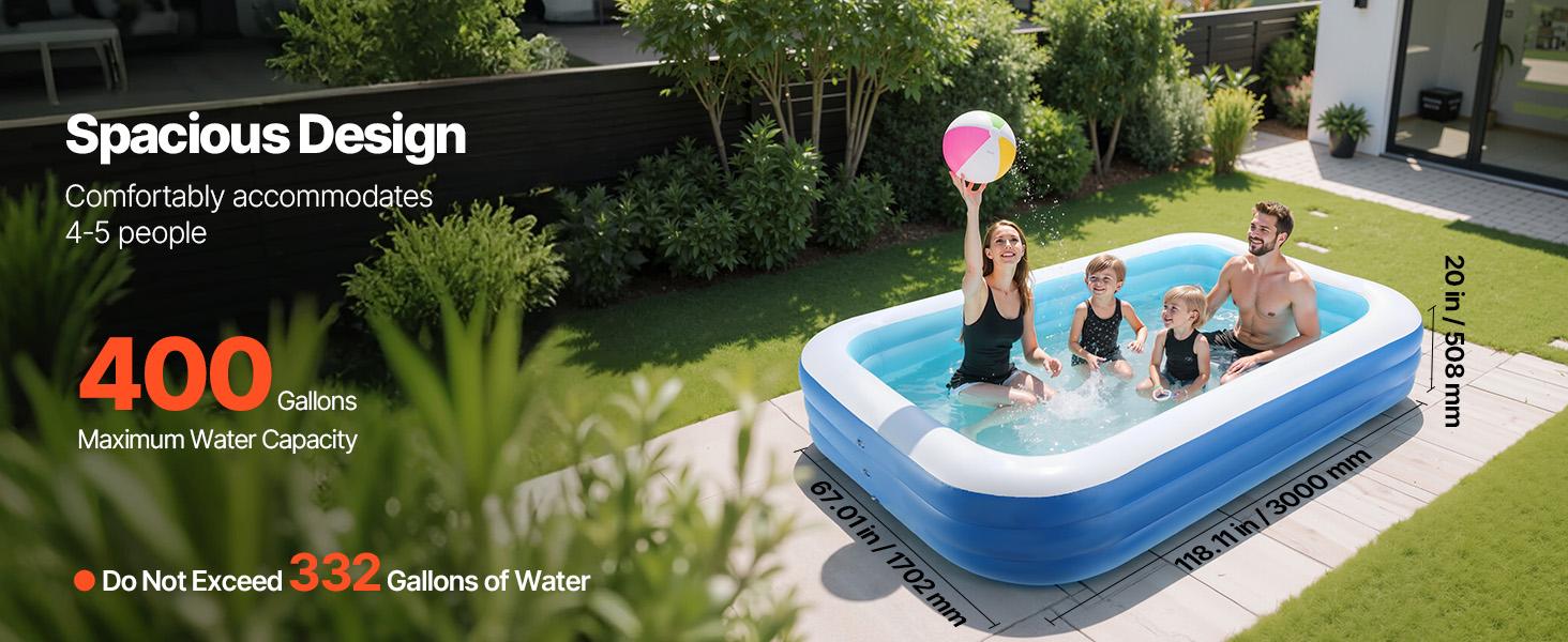 VEVOR Large Inflatable Swimming Pool, 118x67x20 in Blow Up Model with Repair Patches, for Family Summer Use (Home Improvement & Building Supplies, Outdoor Swimming Pool), Swimming Pools