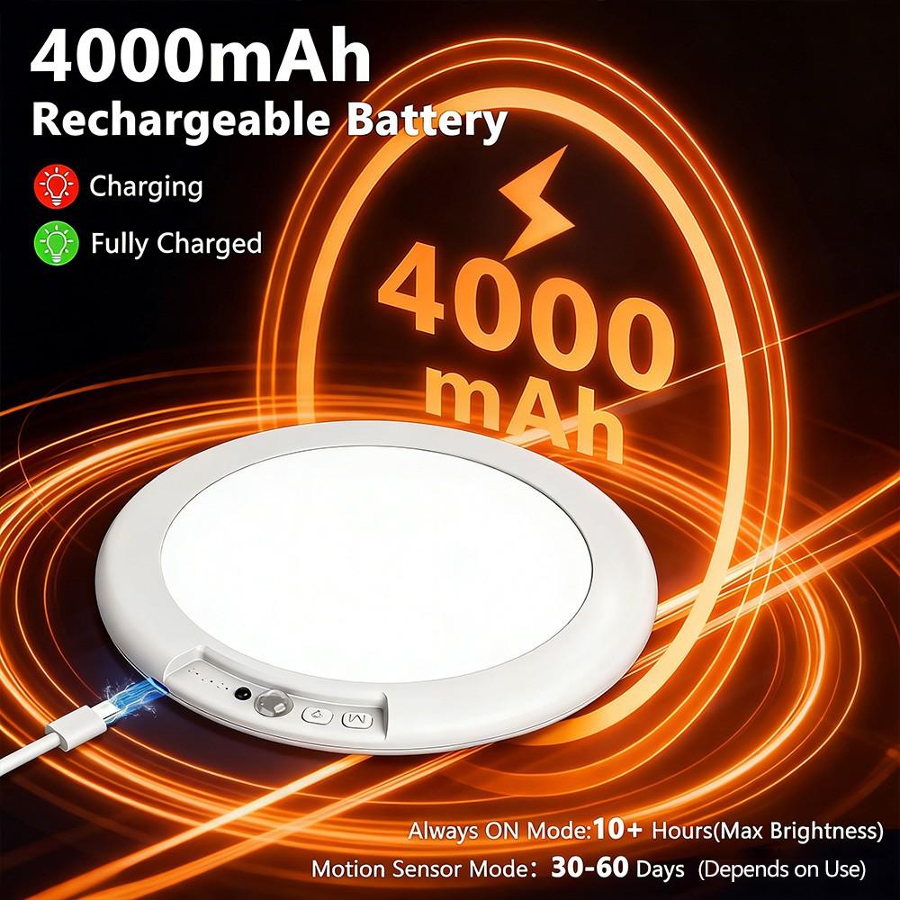 Rechargeable Motion Sensor Ceiling Light 7.5", 4000mAh Wireless Battery Operated Ceiling Lamp with Remote Control, Dimmable, 3 Color Temperatures, for Bedroom, Garage, Porch, Stairs, Hallway