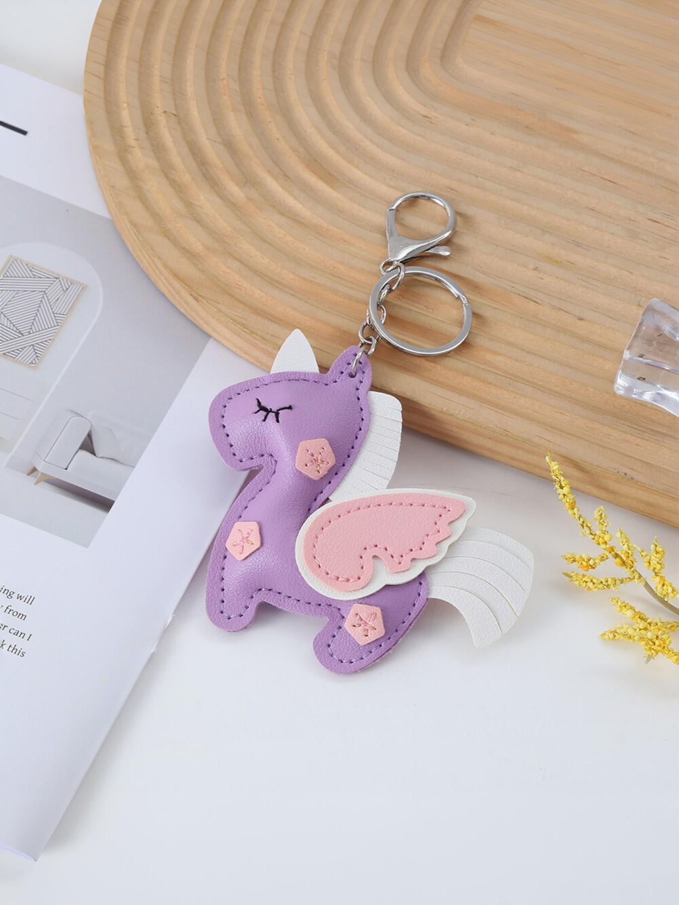 New Mini Horse Leather Keychain, PU Bag Key Ring, Dual Layer Multi-Sided Unicorn Leather Pendant, Perfect Holiday Gift