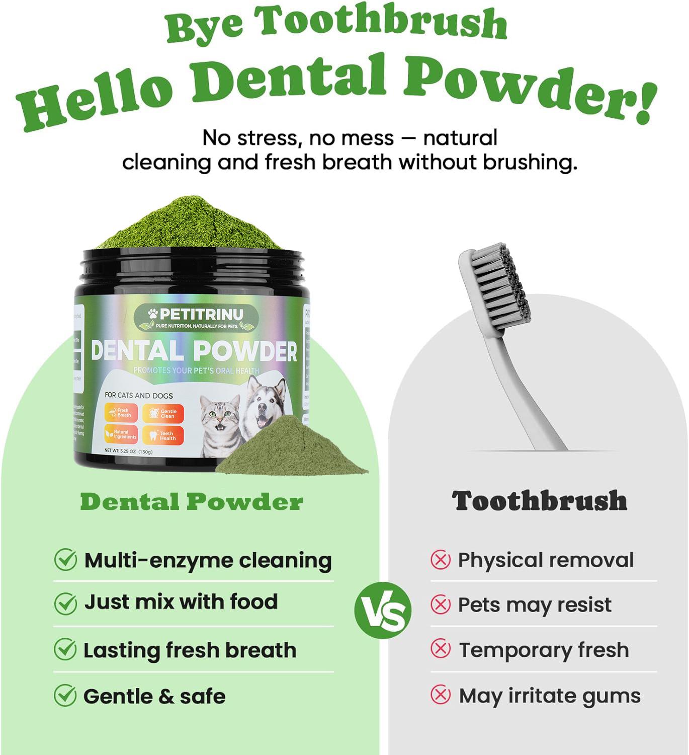 Dog Teeth Cleaning Powder - Dog Dental Powder -whiten teeth,and freshen breath Targets Tartar & Reduces Plaque & Bad Breath - Teeth Cleaning Made Easy for Small, Medium, Large Dogs-150g