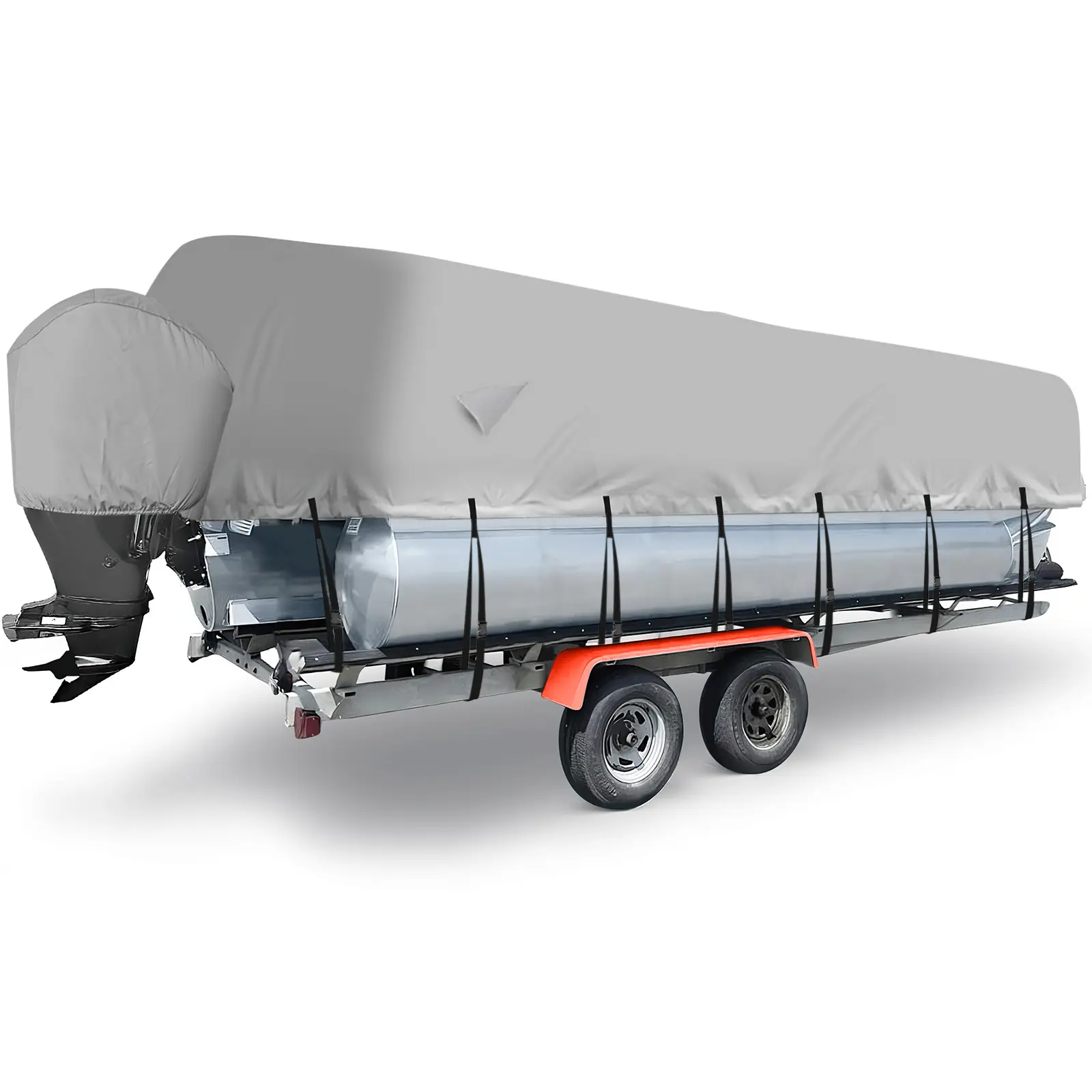 Heavy Duty Pontoon Boat Cover, 300D Waterproof Trailerable Boat Cover,  25-28ft Marine Grade Waterproof Covers with Adjustable Windproof Tightening Strap & Storage Bag, Gray