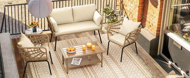 Yitahome 2 Pieces Patio Furniture Set, All-Weather Wicker Loveseat with Thick Cushions & Rattan Table, Outdoor Conversation Set for Patio, Balcony, Backyard, Deck, Poolside